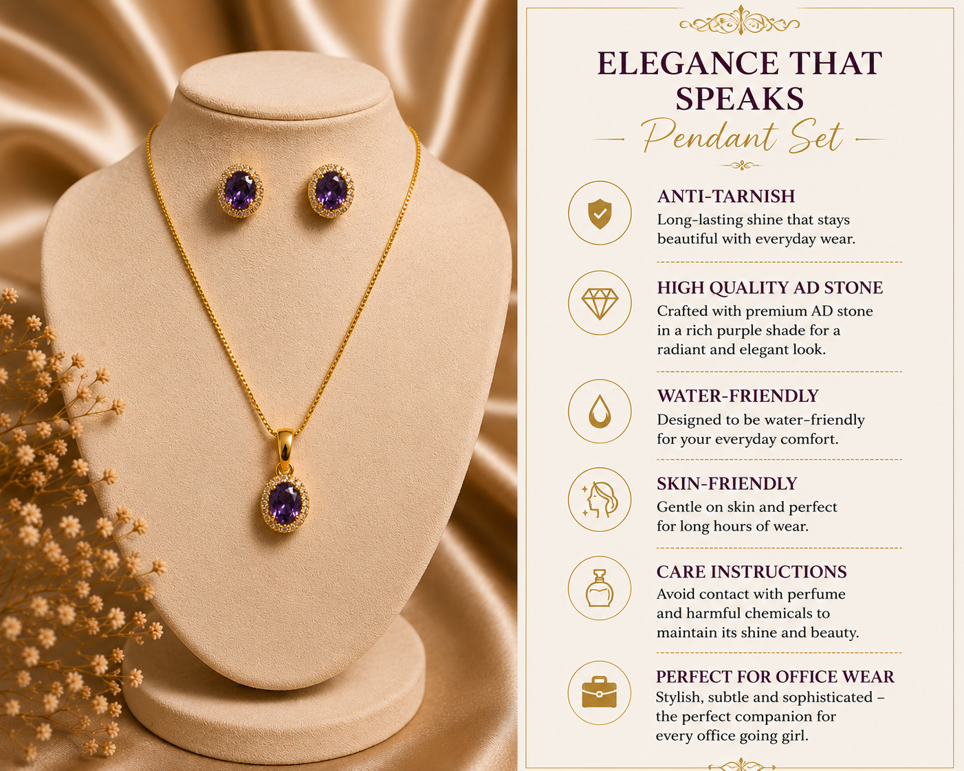 Purple AD Pendant Set – Graceful Elegance for Everyday Style