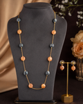 Greyish Blue &amp; Peach Pearl Necklace Set – Timeless Elegance with Matching Earrings