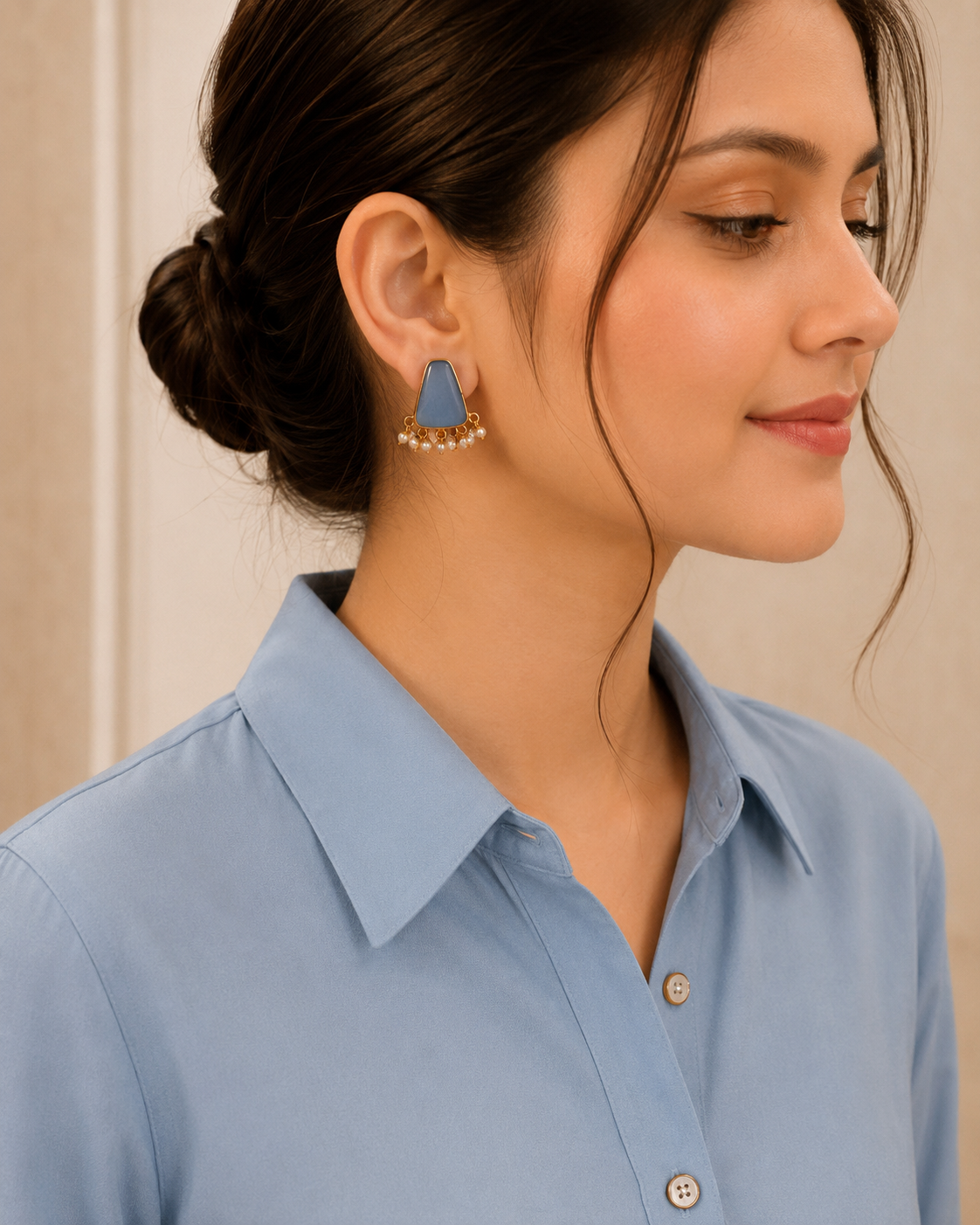 Sky Blue Pearl Drop Earrings – Elegant Simplicity with a Touch of Grace