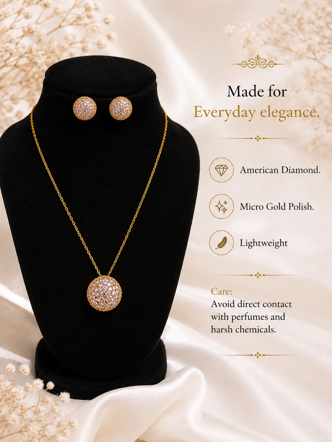 American Diamond Pendant & Stud Earrings Set – Timeless Sparkle for Everyday Elegance