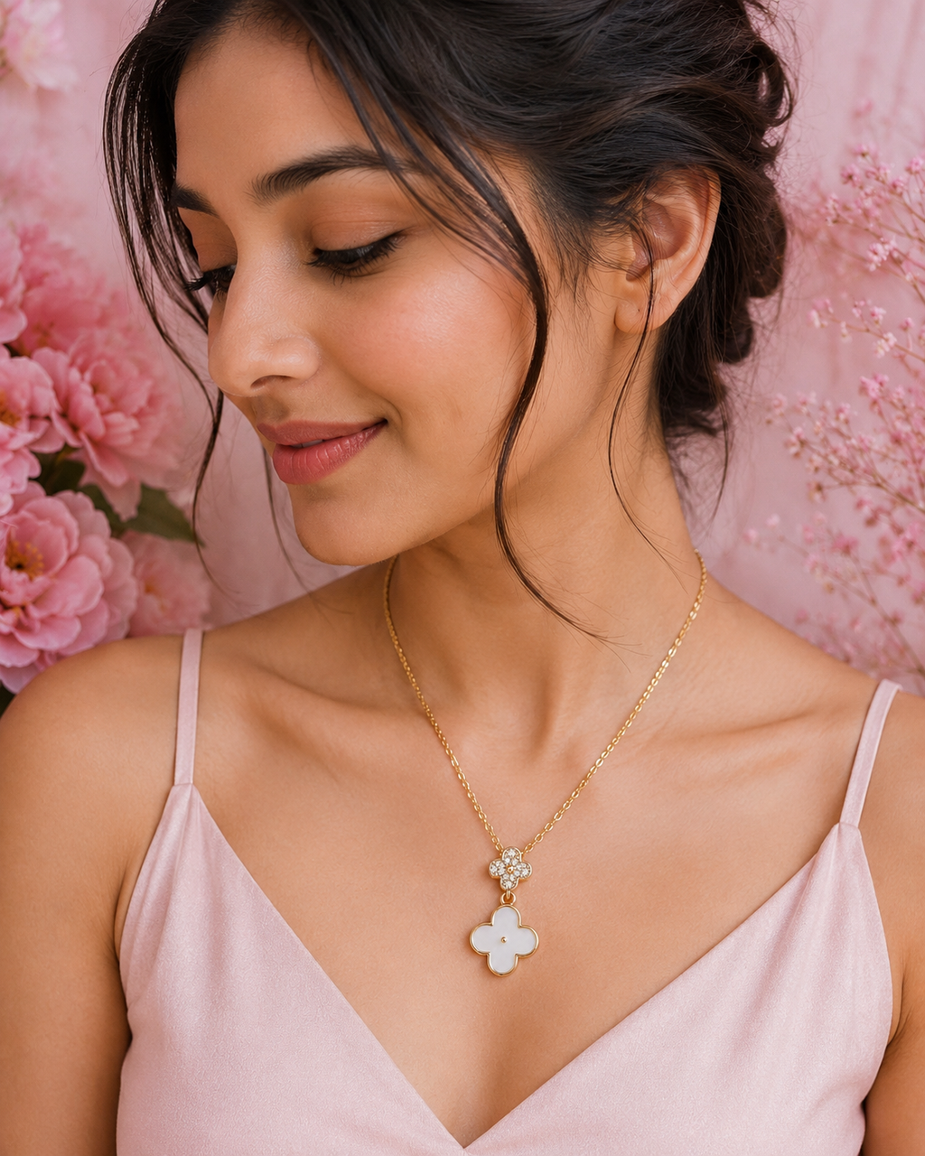 Lucky Clover American Diamond Pendant Necklace – Timeless Elegance for Every Day