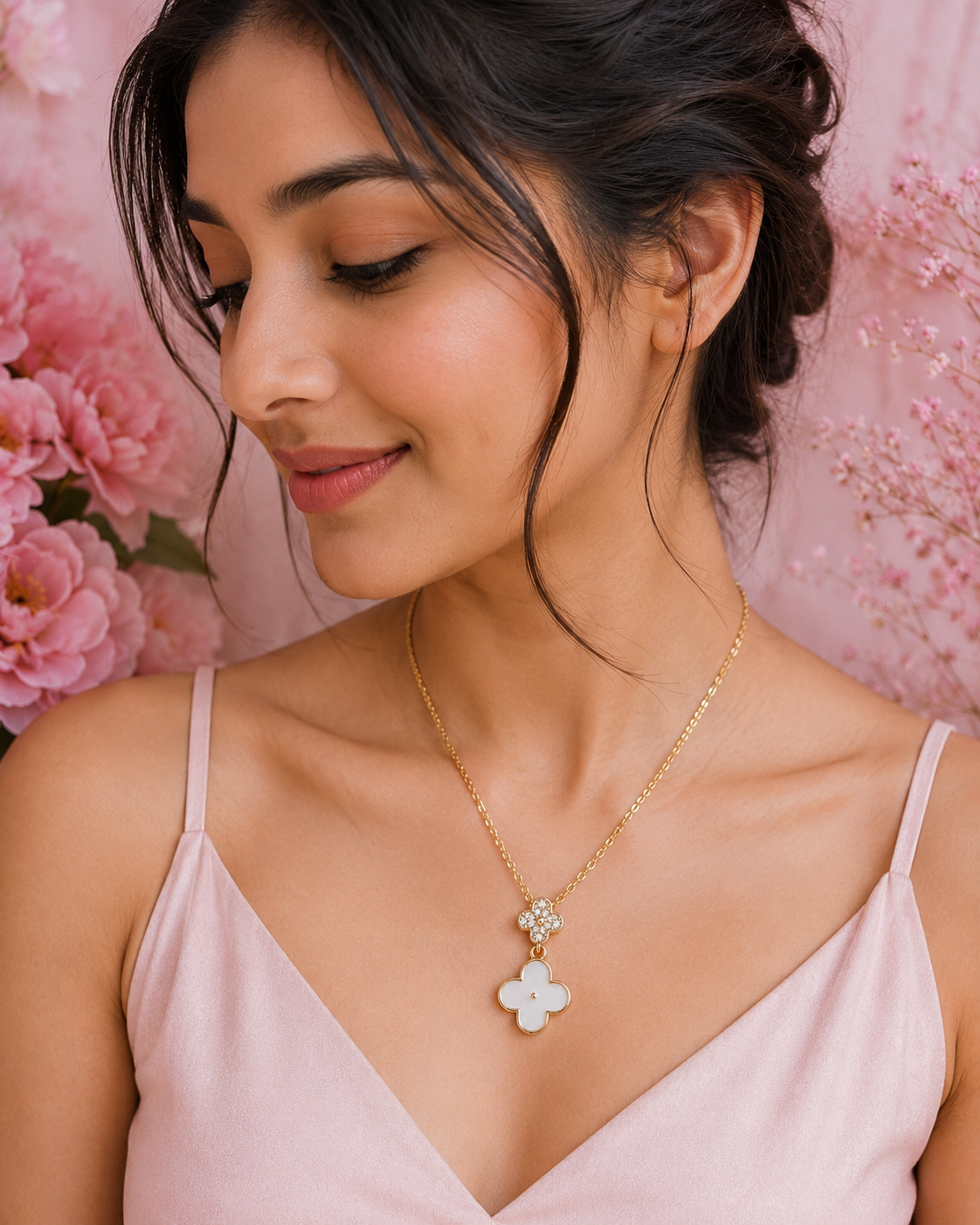 Lucky Clover American Diamond Pendant Necklace – Timeless Elegance for Every Day