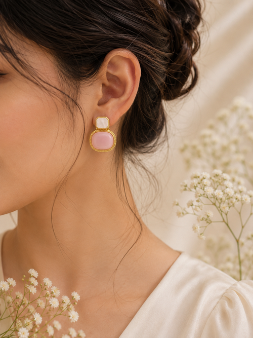Blush Pink Stone Earrings – Graceful Elegance for Every Day