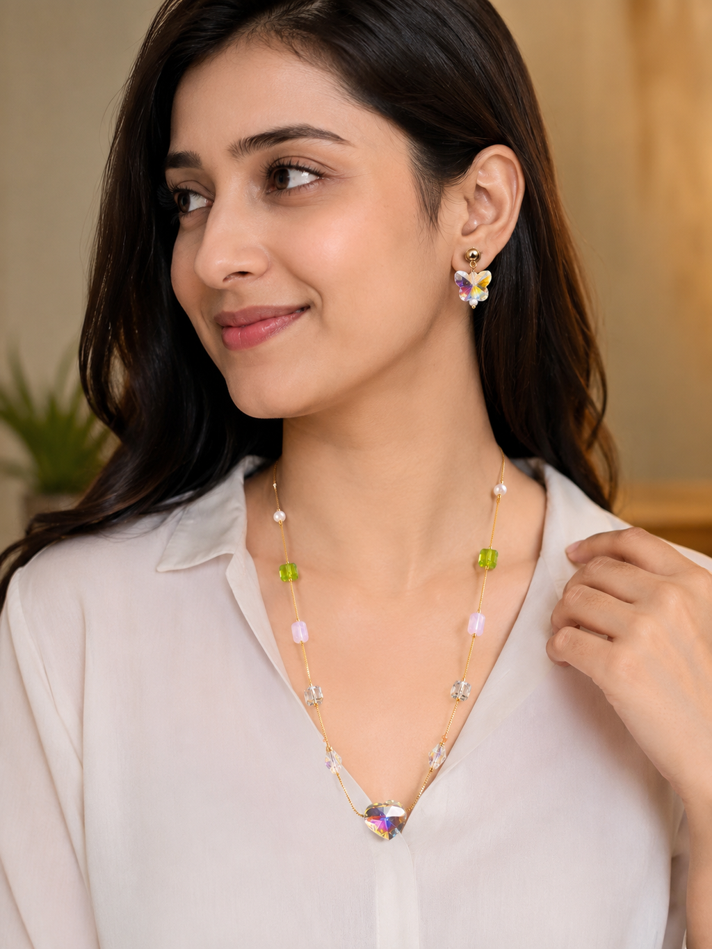 Colorful Crystal Necklace Set with Matching Earrings – A Touch of Everyday Elegance
