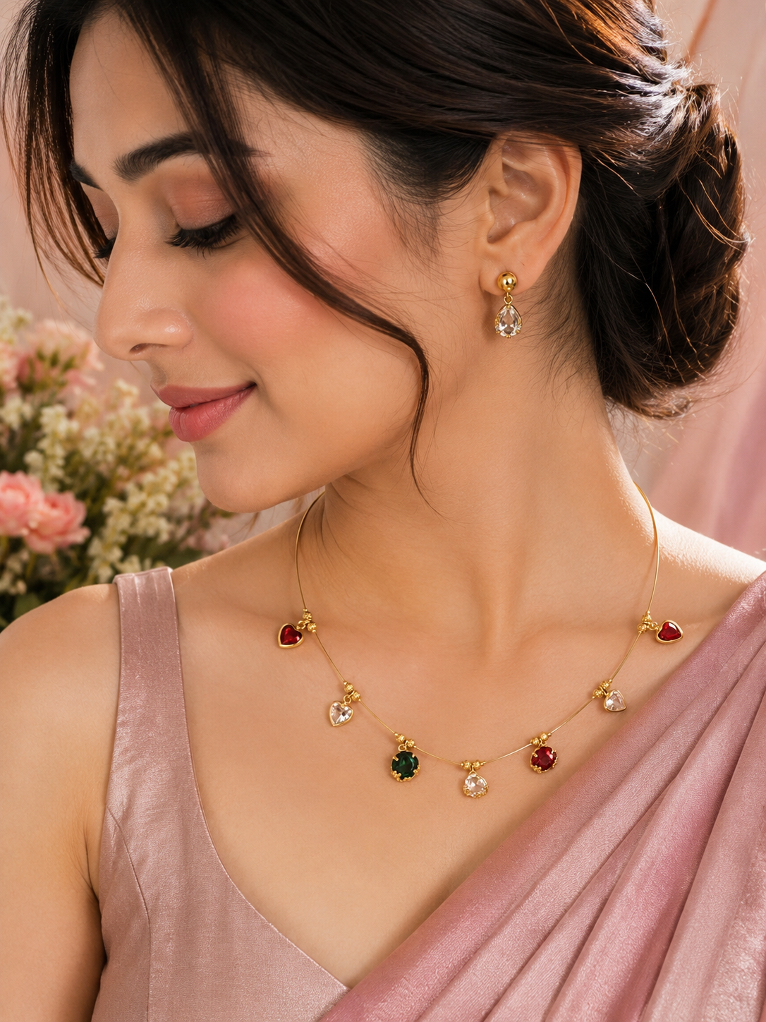 Multicolor Crystal Charm Necklace Set – Elegant Sparkle for Every Occasion