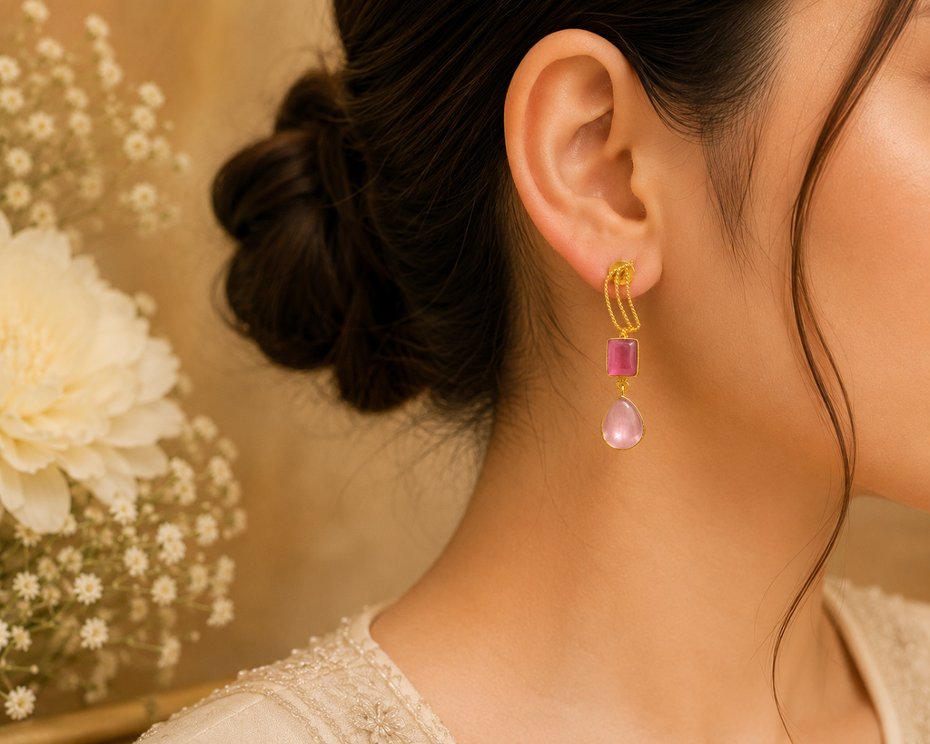 Pink Stone Drop Earrings – Graceful Elegance with Every Movement