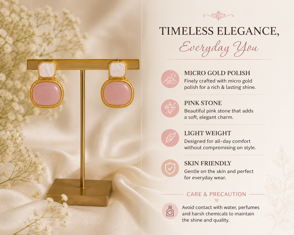 Blush Pink Stone Earrings – Graceful Elegance for Every Day