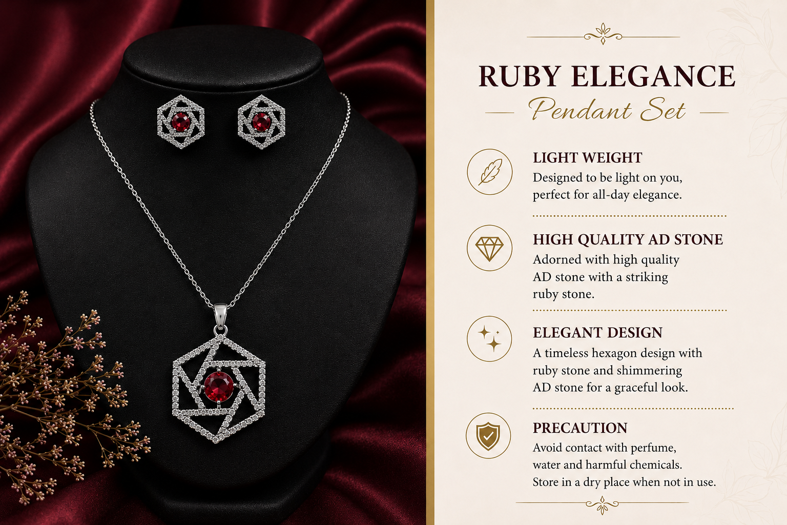 Ruby Elegance Pendant Set – A Statement of Grace and Sophistication