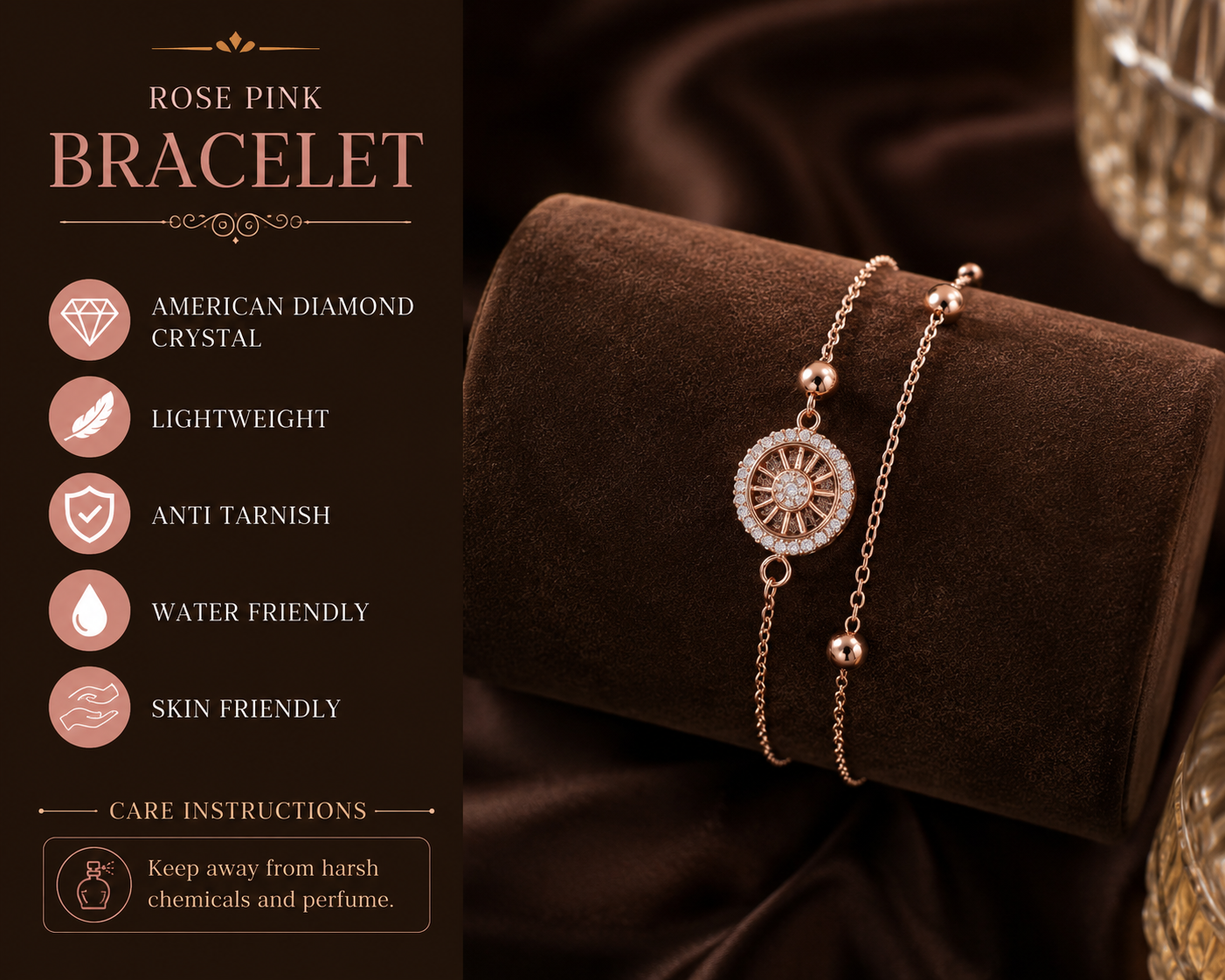 Rose Gold American Diamond Bracelet – Timeless Sparkle for Everyday Elegance