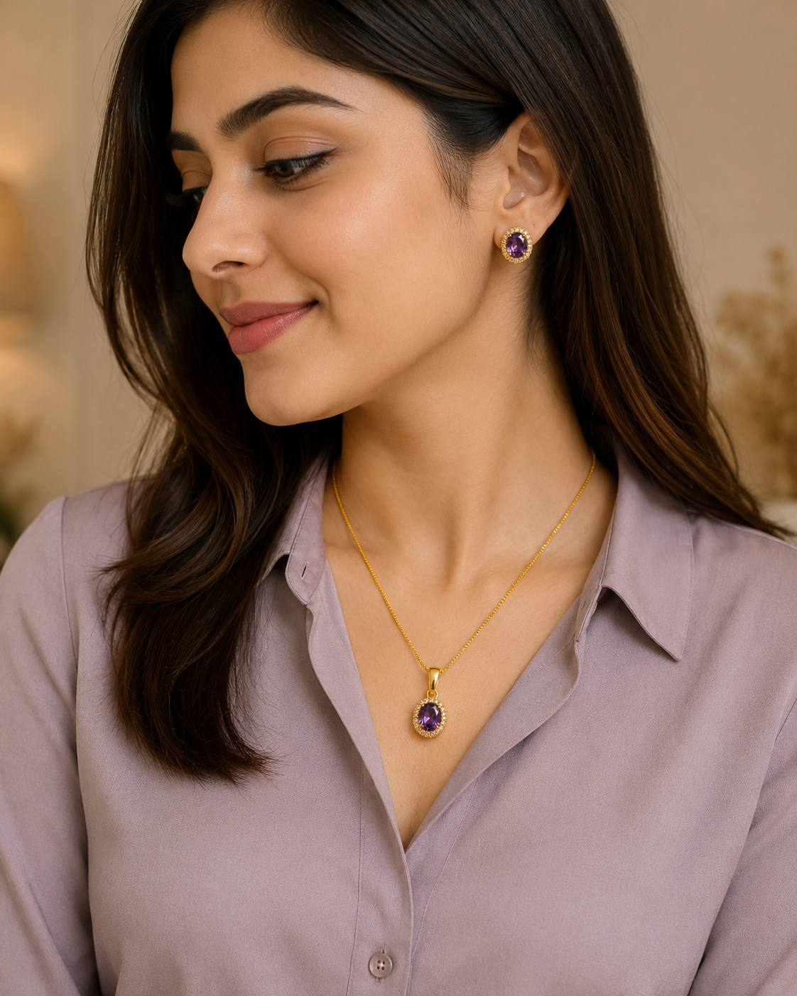 Purple AD Pendant Set – Graceful Elegance for Everyday Style