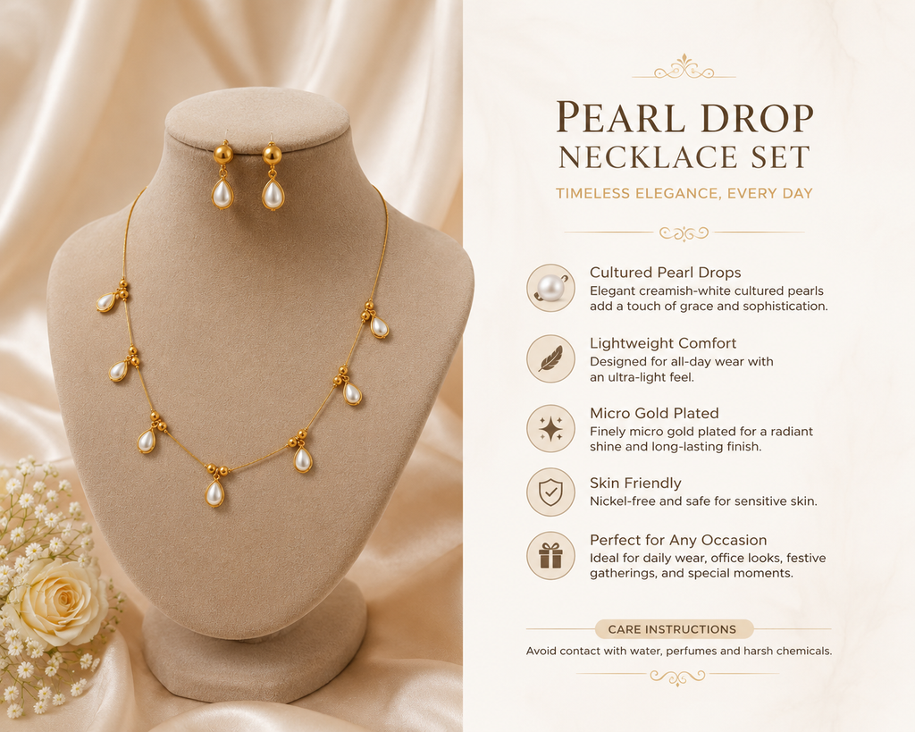 Pearl Drop Necklace &amp; Earrings Set – Timeless Elegance for Every Occasion