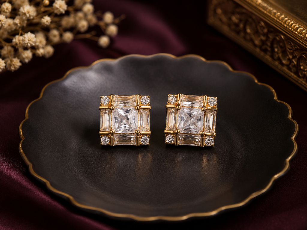 Premium Square Stone Stud Earrings – Timeless Elegance for Every Day