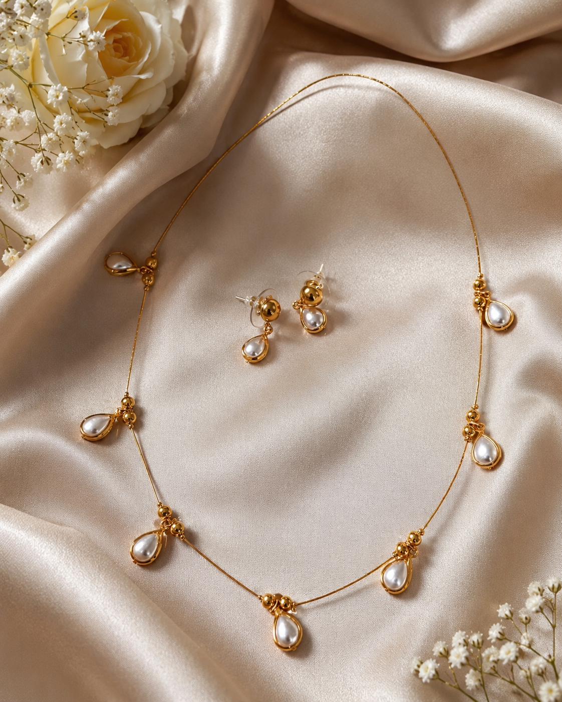 Pearl Drop Necklace &amp; Earrings Set – Timeless Elegance for Every Occasion