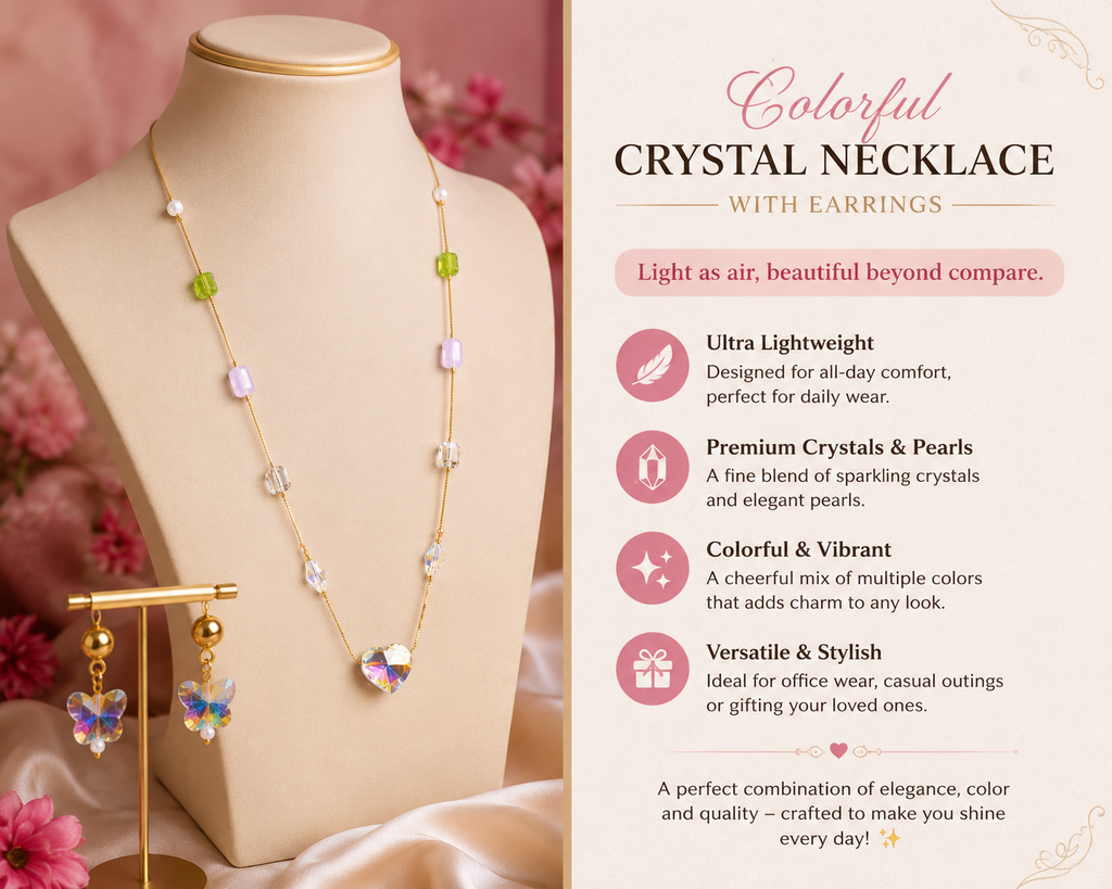 Colorful Crystal Necklace Set with Matching Earrings – A Touch of Everyday Elegance