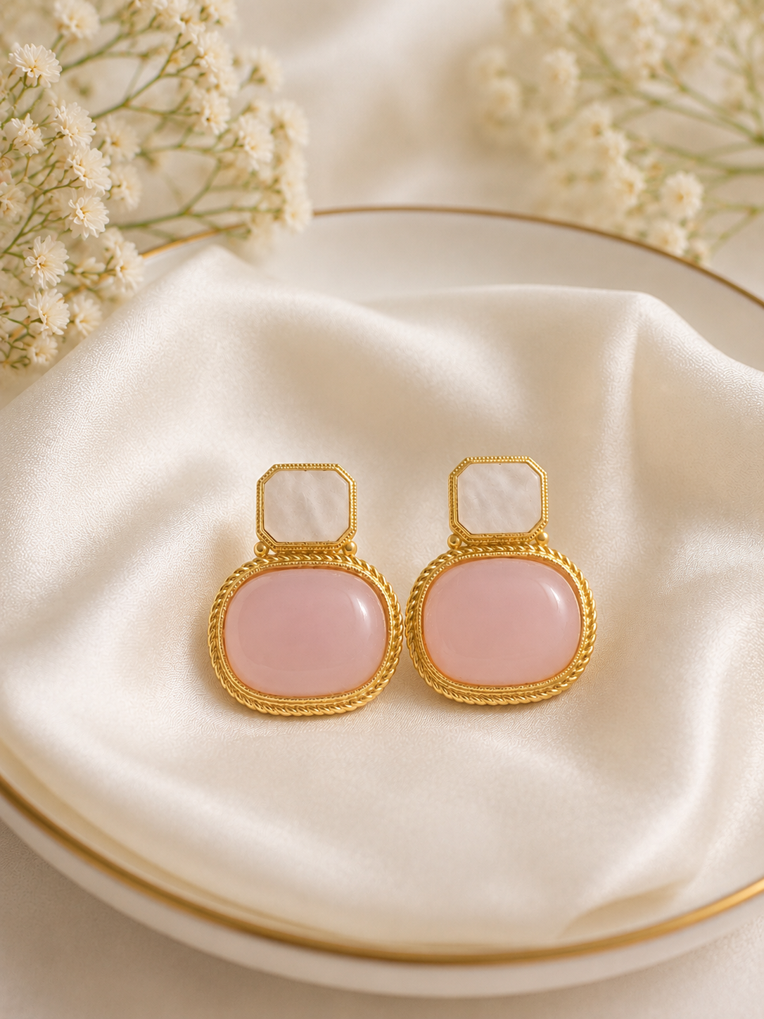 Blush Pink Stone Earrings – Graceful Elegance for Every Day