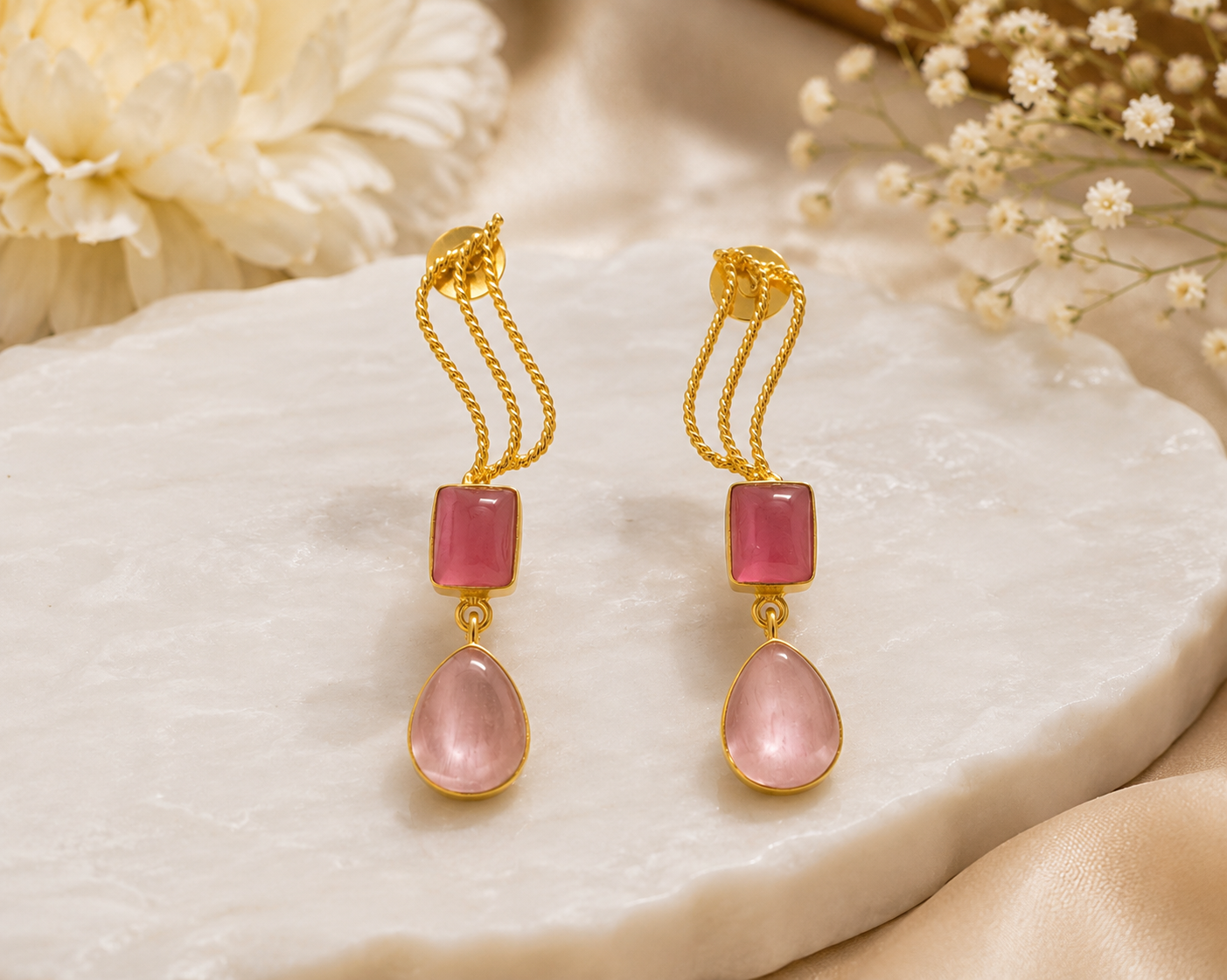 Pink Stone Drop Earrings – Graceful Elegance with Every Movement