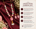 Green &amp; Pink Beaded Chain with Earrings Set