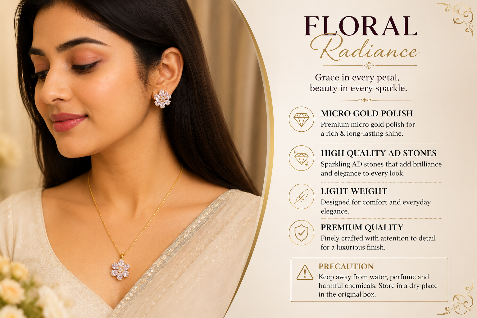 Floral Radiance Pendant &amp; Earrings Set – Bloom with Timeless Elegance