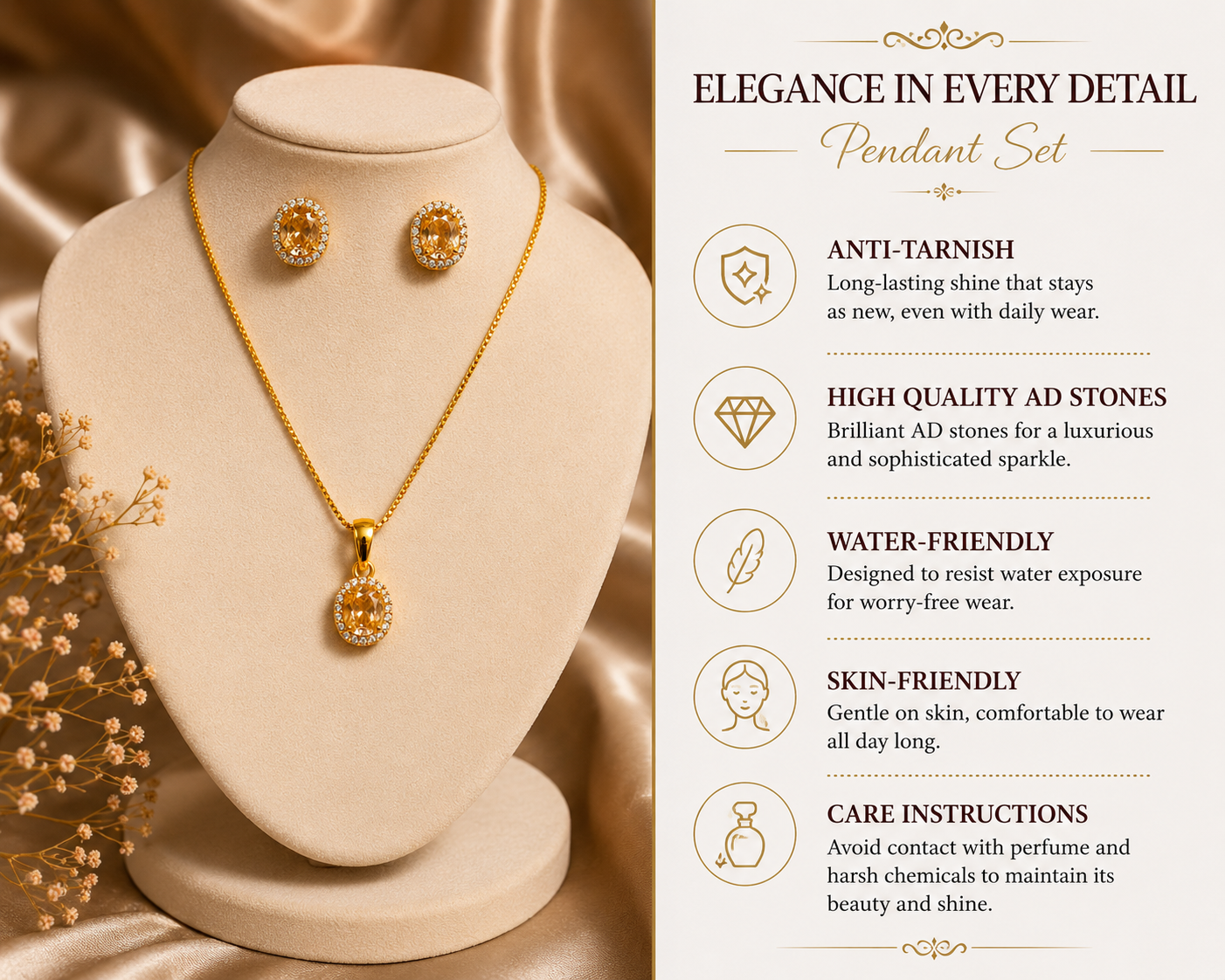 Golden AD Pendant Set – Timeless Elegance for Every Occasion