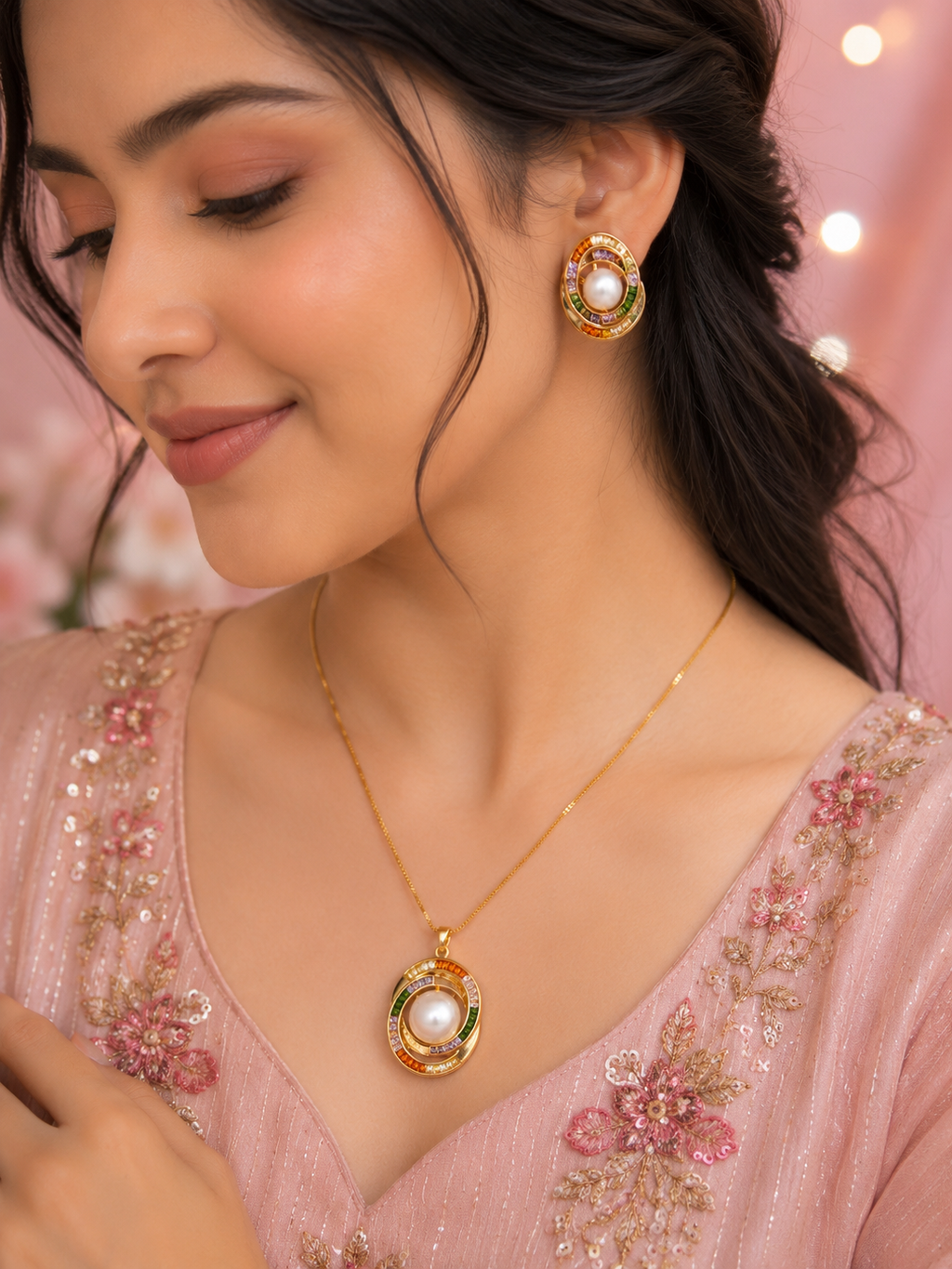 Crystal Pearl Pendant & Earrings Set – Timeless Elegance for Every Occasion