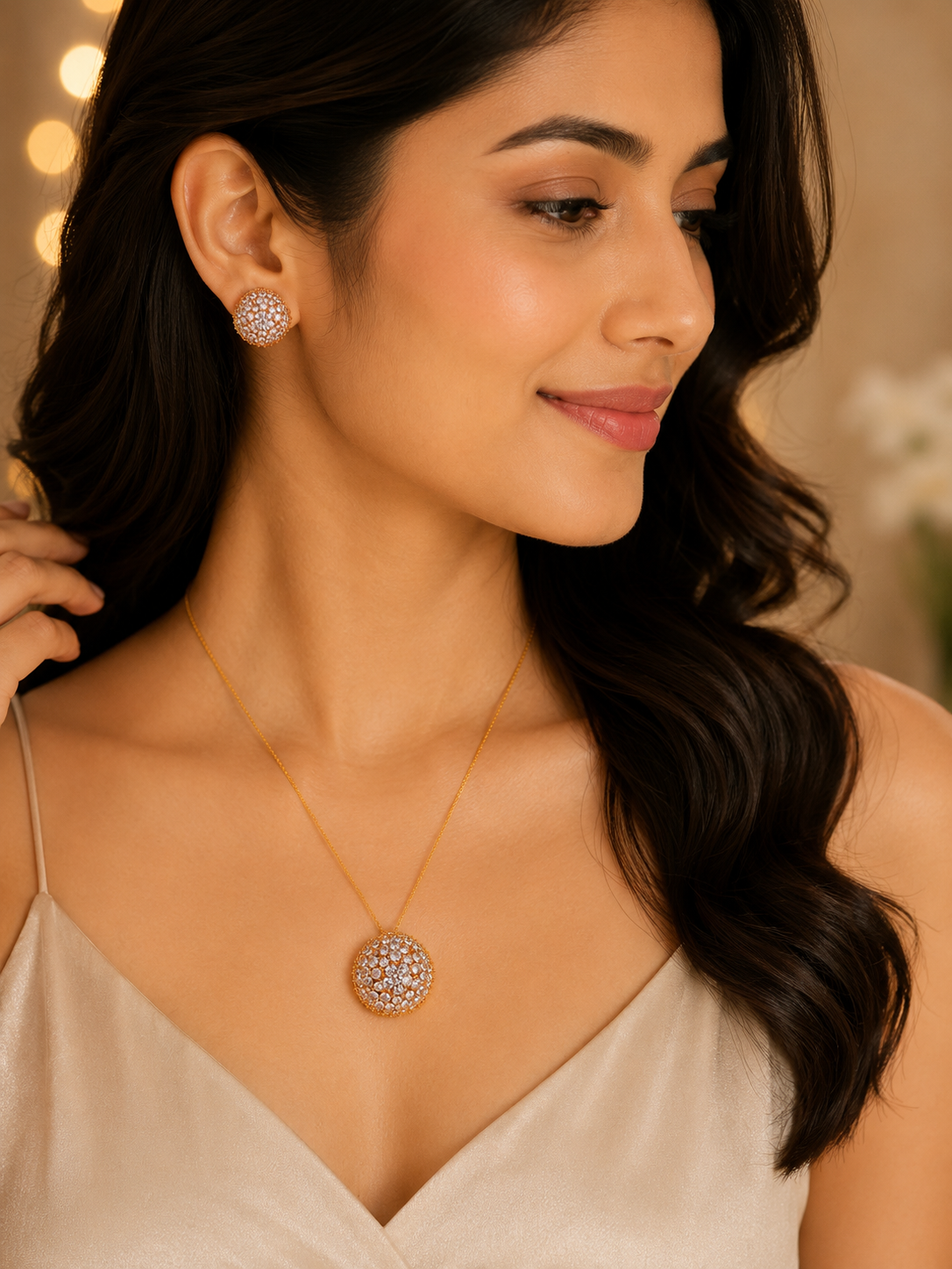 American Diamond Pendant & Stud Earrings Set – Timeless Sparkle for Everyday Elegance