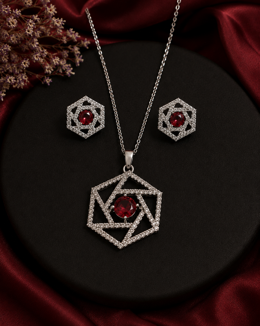 Ruby Elegance Pendant Set – A Statement of Grace and Sophistication
