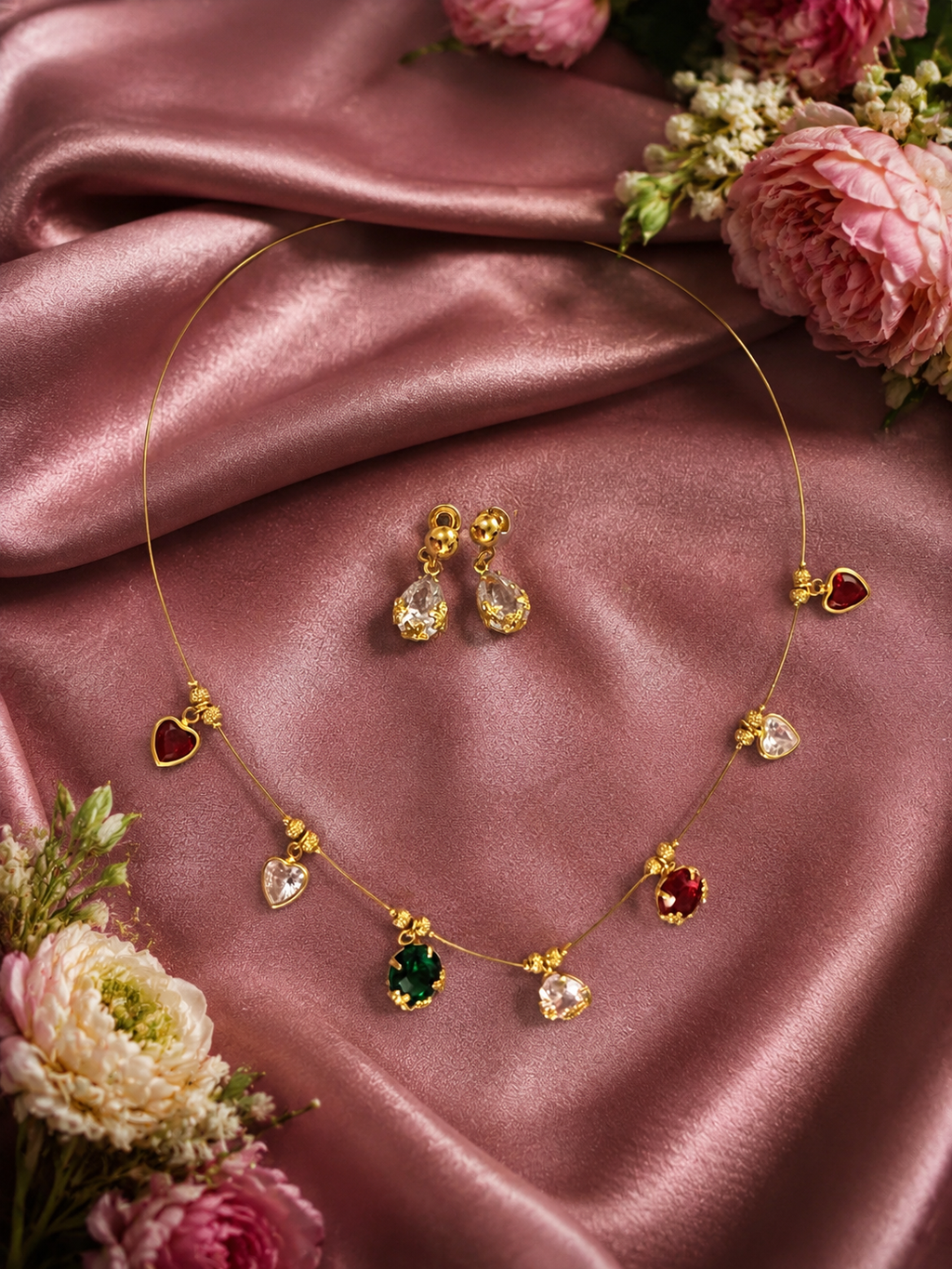 Multicolor Crystal Charm Necklace Set – Elegant Sparkle for Every Occasion