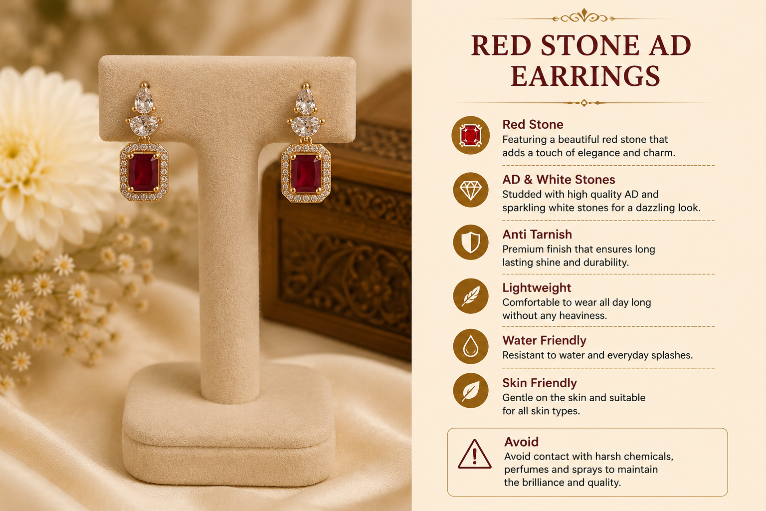 Red Stone American Diamond Earrings – Bold Elegance, Timeless Sparkle