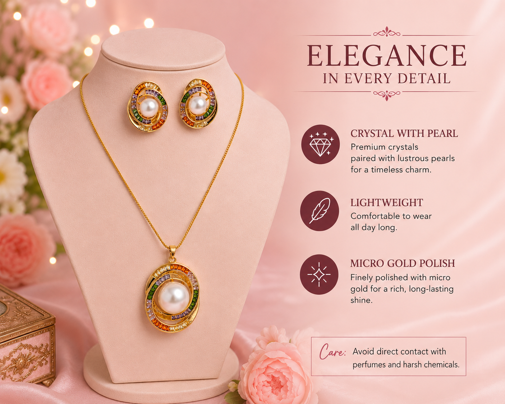 Crystal Pearl Pendant & Earrings Set – Timeless Elegance for Every Occasion
