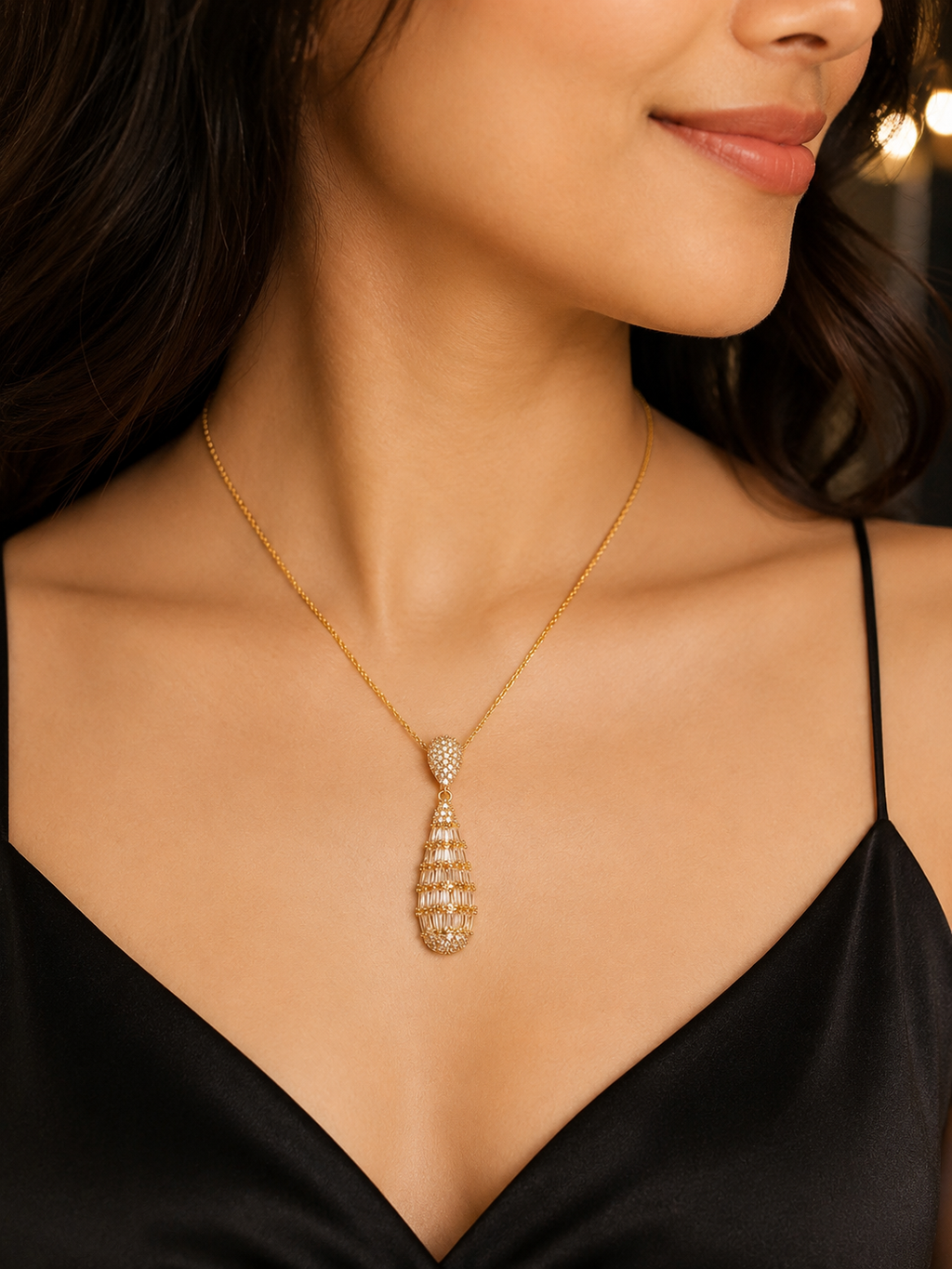 American Diamond Drop Pendant & Earrings Set – Sophisticated Sparkle for Every Occasion