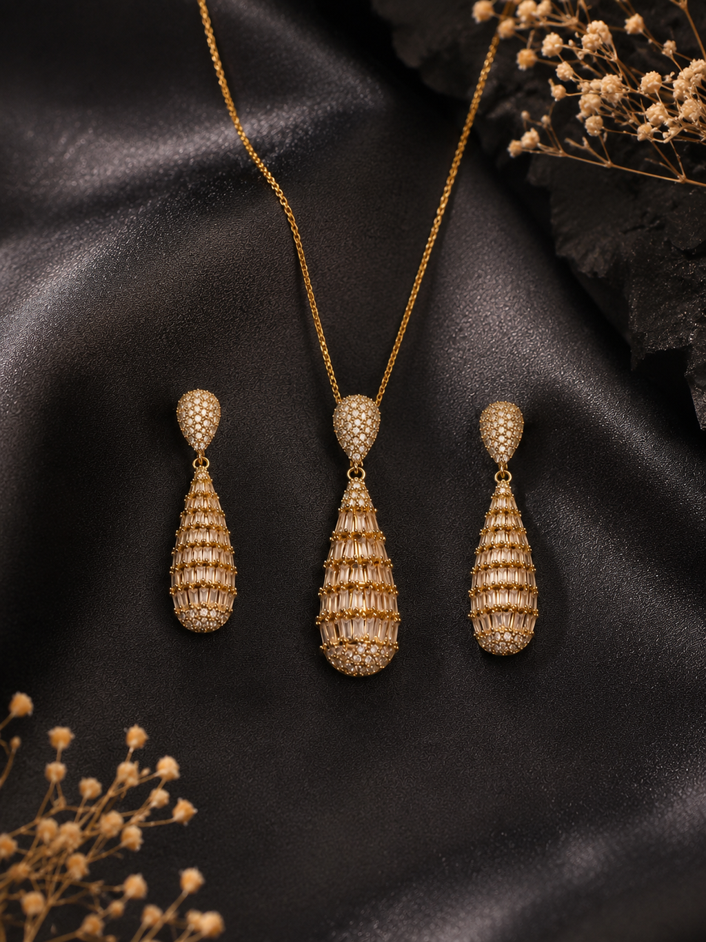 American Diamond Drop Pendant & Earrings Set – Sophisticated Sparkle for Every Occasion