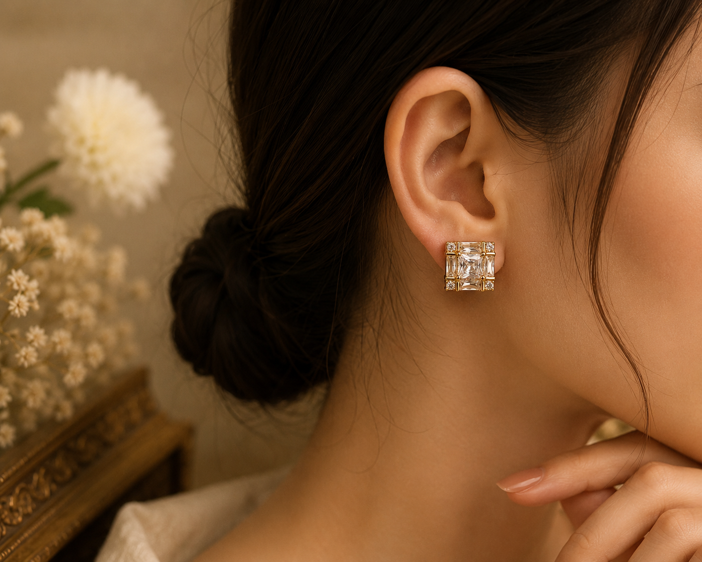 Premium Square Stone Stud Earrings – Timeless Elegance for Every Day