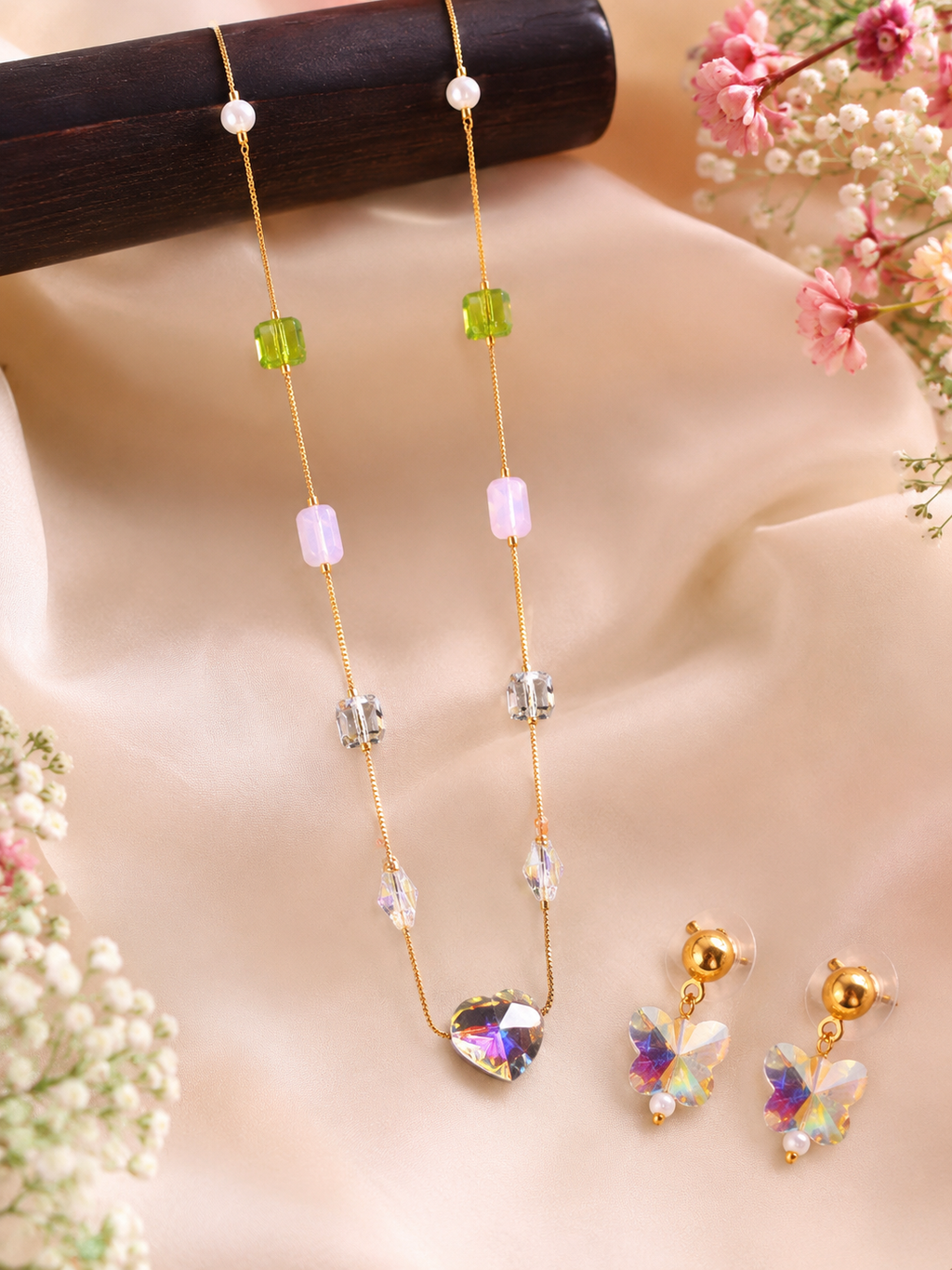 Colorful Crystal Necklace Set with Matching Earrings – A Touch of Everyday Elegance