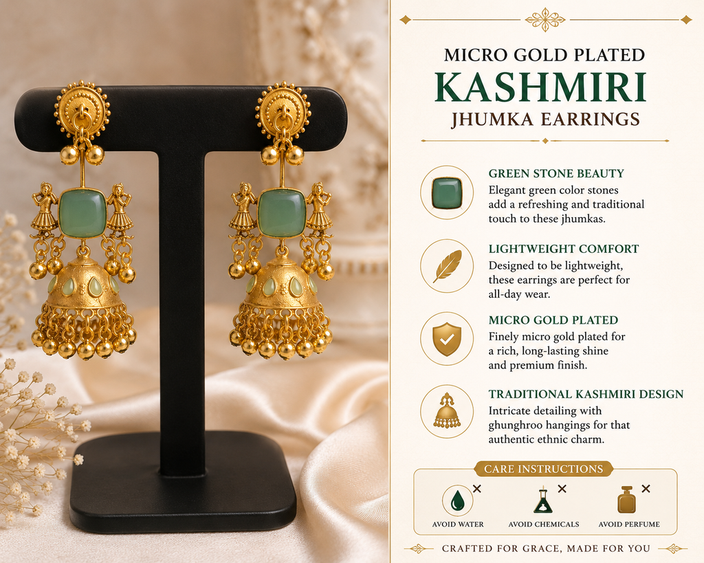 Kashmiri Jhumka Earrings – Micro Gold Plated Traditional Elegance