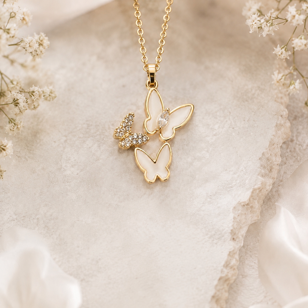 Butterfly American Diamond Pendant Necklace – Graceful Elegance for Every Day