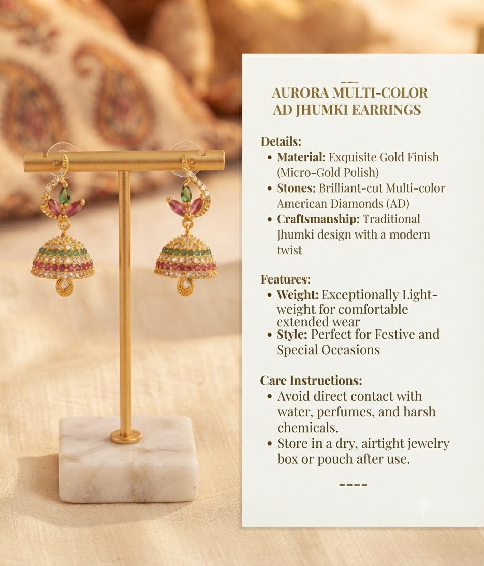 Aurora Multi-Color AD Jhumki Earrings