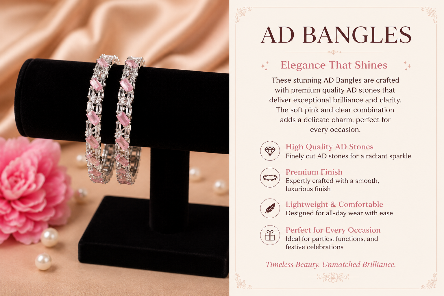 Elegant Pink AD Bangles – Timeless Sparkle for Every Celebration