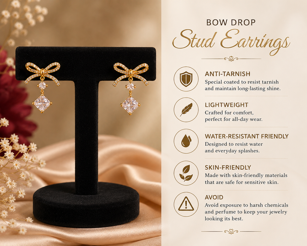 Bow Drop Stud Earrings – Elegant Sparkle for Every Occasion