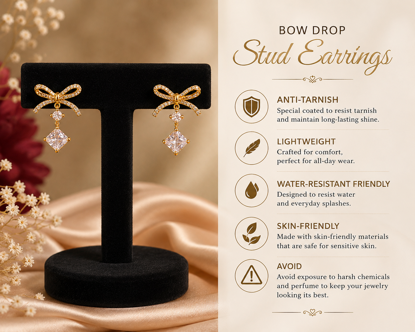Bow Drop Stud Earrings – Elegant Sparkle for Every Occasion