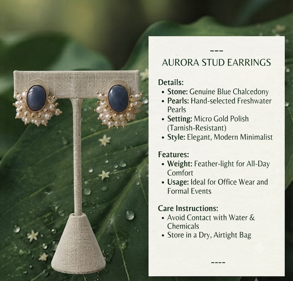 Aurora Blue Chalcedony &amp; Pearl Stud Earrings