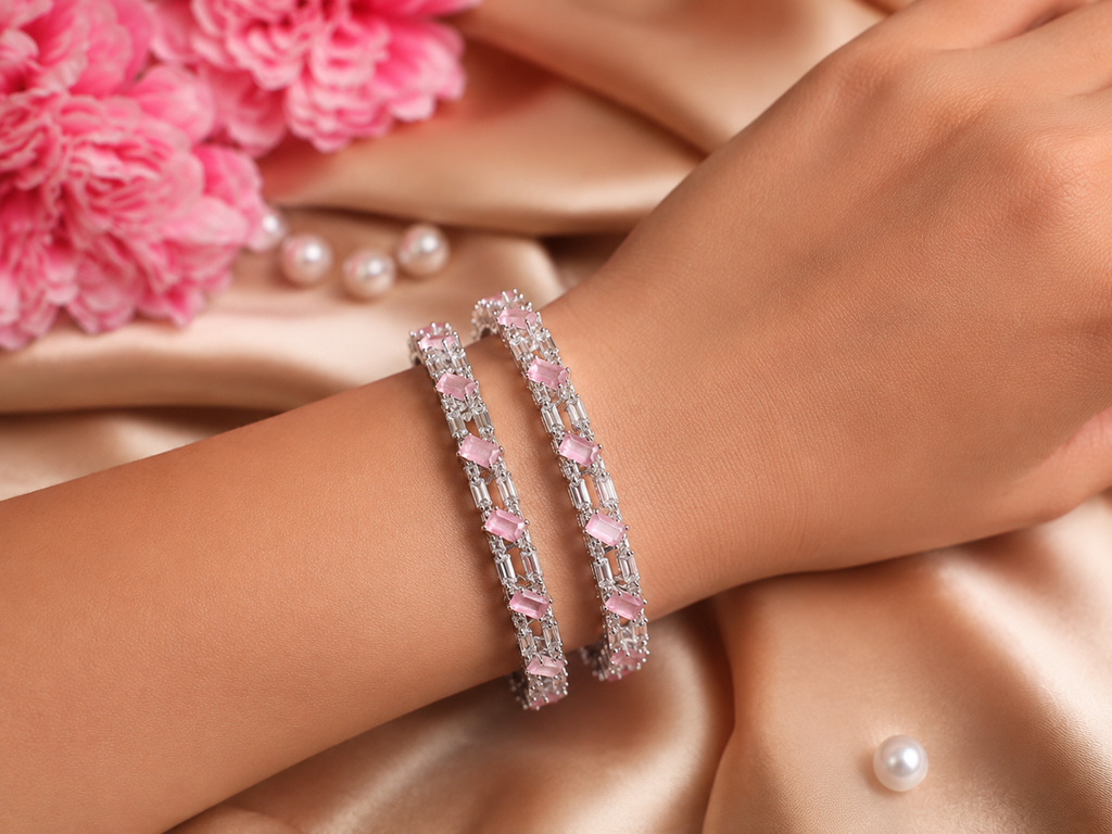 Elegant Pink AD Bangles – Timeless Sparkle for Every Celebration