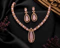 Pink Stone &amp; AD Necklace Set – Elegant Beauty with a Touch of Sparkle