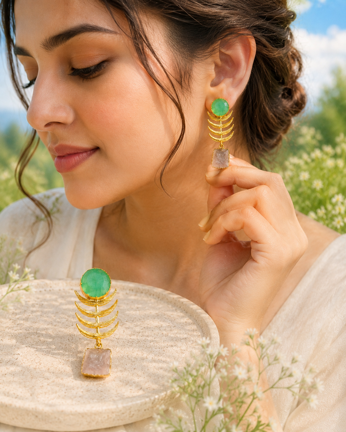 Real Stone Drop Earrings – Elegant Craftsmanship for Every Occasion