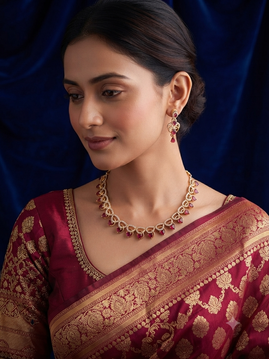 Aurora Ruby &amp; American Diamond Necklace Set