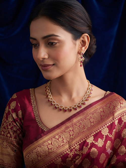 Aurora Ruby &amp; American Diamond Necklace Set