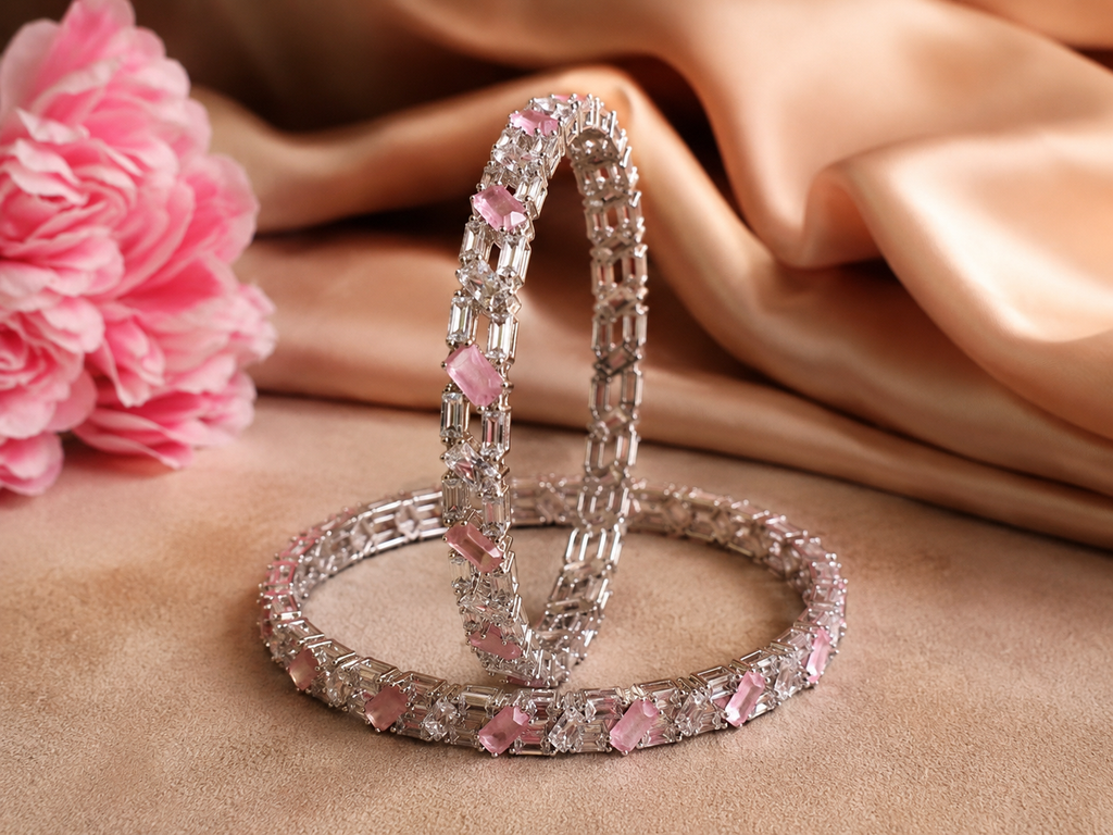 Elegant Pink AD Bangles – Timeless Sparkle for Every Celebration