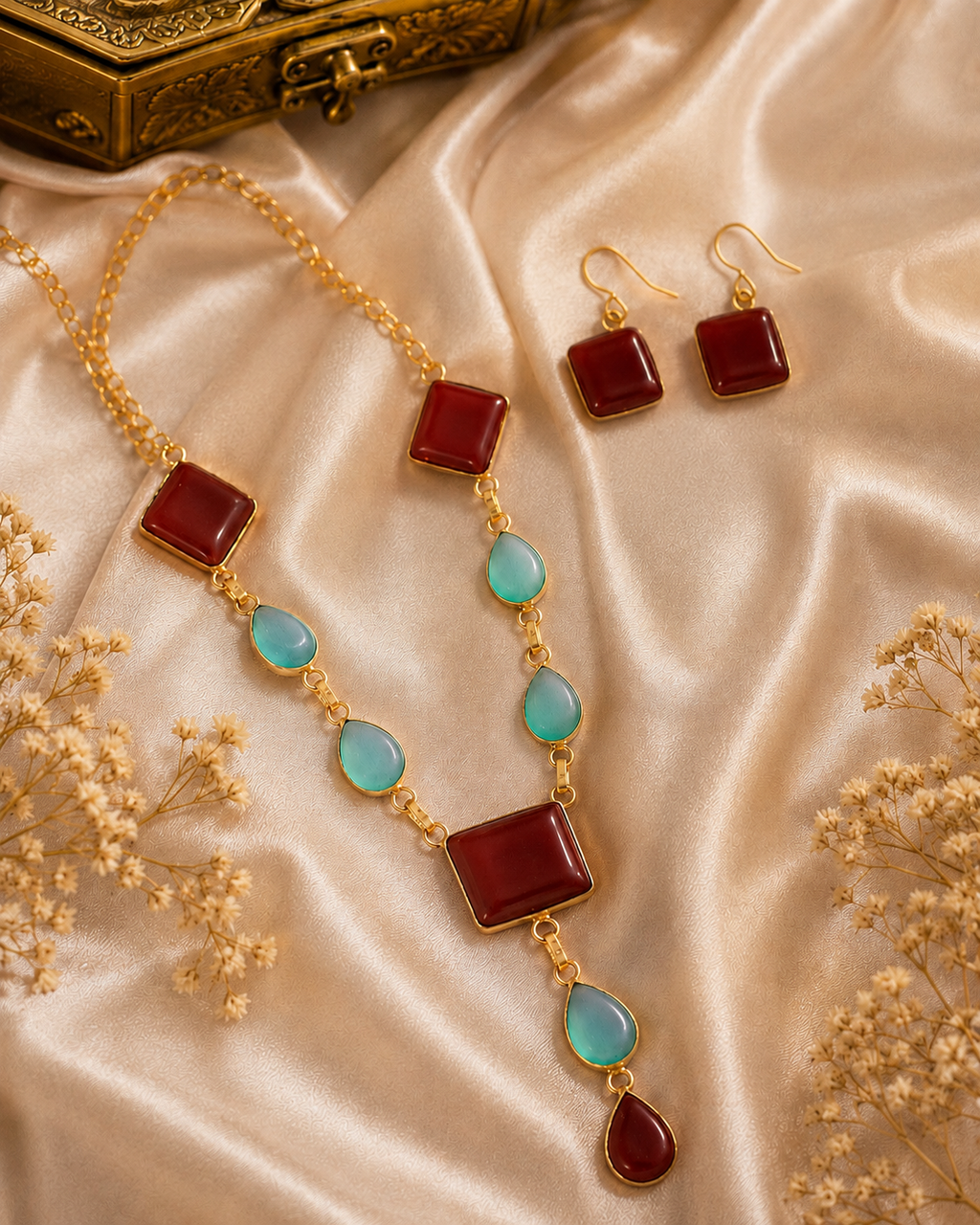 Micro Gold Polish Necklace & Earrings Set – A Perfect Blend of Color and Elegance