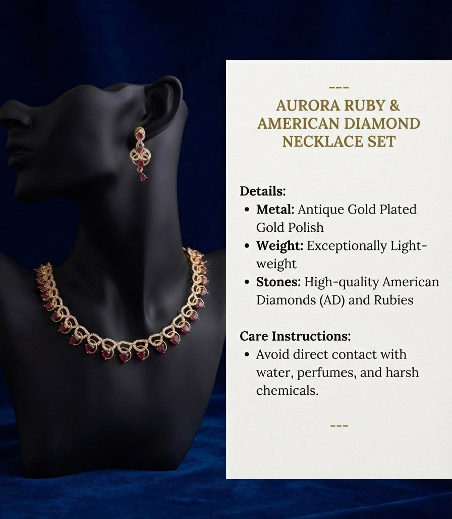 Aurora Ruby &amp; American Diamond Necklace Set