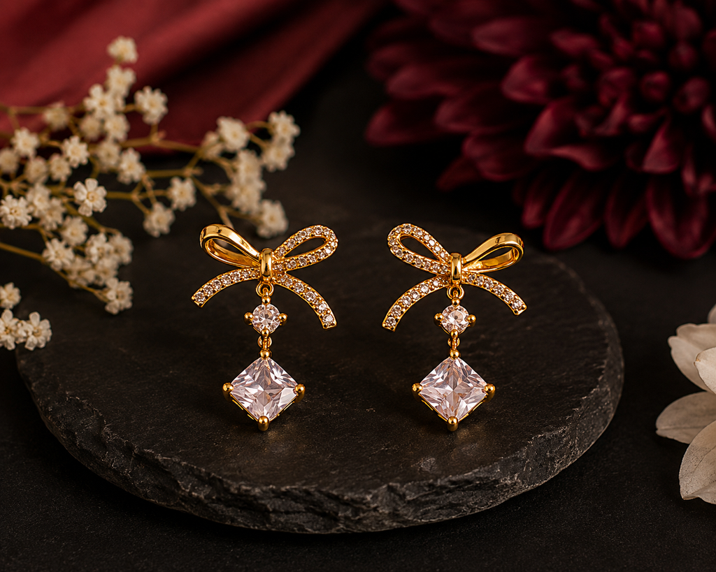Bow Drop Stud Earrings – Elegant Sparkle for Every Occasion