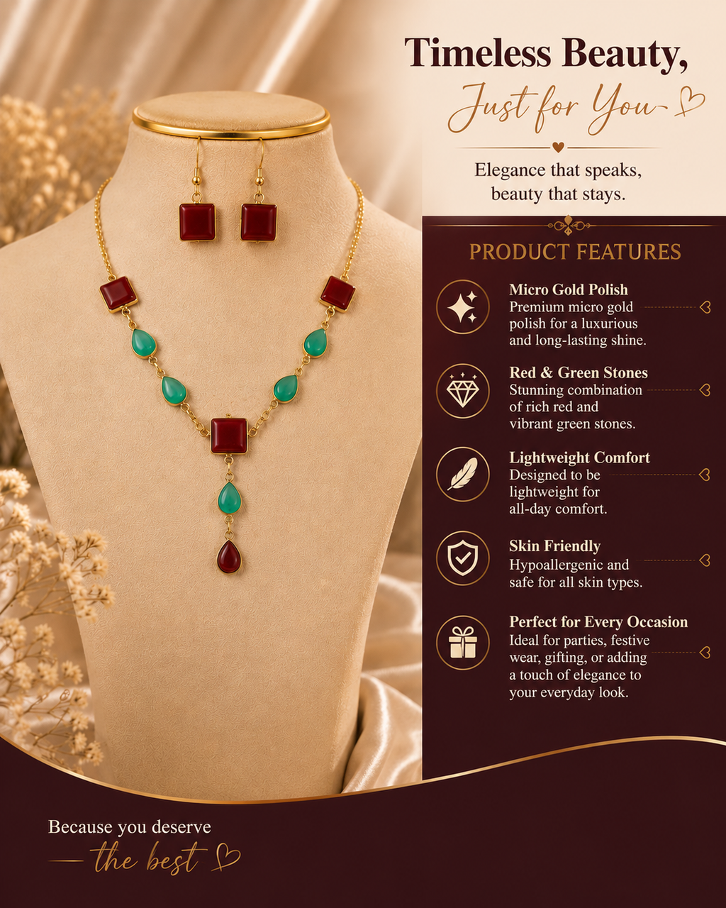 Micro Gold Polish Necklace & Earrings Set – A Perfect Blend of Color and Elegance